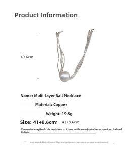Detailed size specifications for multi-layer copper choker with round bead pendant