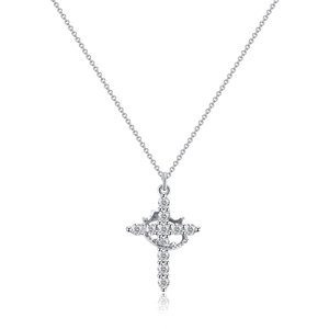 Silver S925 sterling silver cross pendant necklace with crown and white zircon