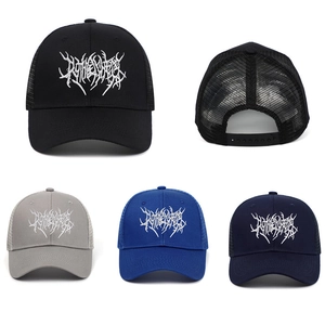 Trucker Hat Baumwolle Netz Gotische Stickerei Street Punk Verstellbare Baseballkappe Atmungsaktiv Sonnenschutz Unisex