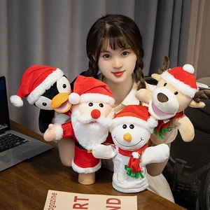 Christmas Hand Puppet Interactive Plush Toy Cartoon Santa Snowman Reindeer Penguin Doll For Children Holiday Party Gift