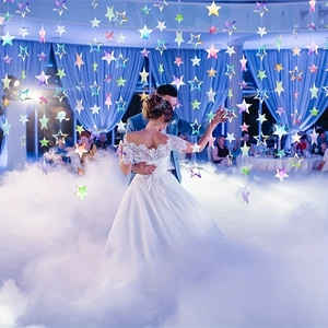 Holographic laser star garlands hanging for luxury wedding and birthday party ceiling decor