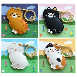Lot de 4 porte-clés chat en cuir avec anneaux dorés en plusieurs couleurs mignonnes