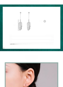 Detail view of S925 sterling silver feather earrings showing 22.5mm size and texture