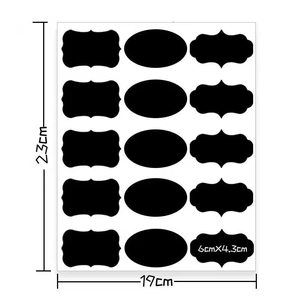 Waterproof PVC blackboard stickers with 15 labels per sheet and dimension markings