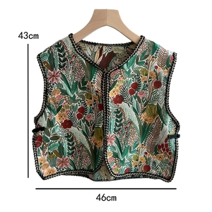 Detail showing vivid floral embroidery shawl with dimensions 43cm length and 46cm width