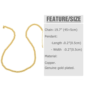Detail of 18k gold plated copper ball chain necklace with 45+5cm length measurements