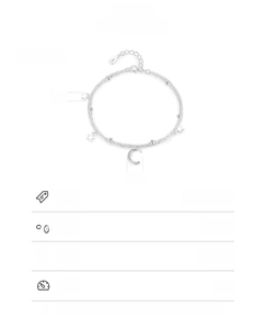 Detail of 925 sterling silver star and moon charms with adjustable chain dimensions