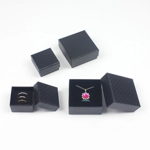 Textured black jewelry gift boxes for necklaces and rings with sponge lining set