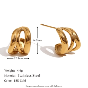 Minimalist 18K gold plated stainless steel multi-layer geometric stud earrings for women