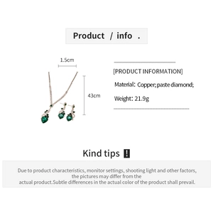 Détails des dimensions et matériaux pour ensemble collier et cristaux verts