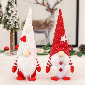 Christmas Gnomes Faceless Dolls Knitted Hat Heart Star Design Plush Home Desktop Ornament Window Decoration Red White