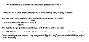 Detailed size and material specification chart for stainless steel bangle and bracelet set