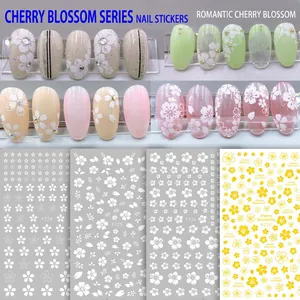 Autocollants Pour Ongles Fleurs De Cerisier Ultra Minces Bronzage Doré Motifs De Fleurs Feuilles Manucure DIY Adhésifs Décor
