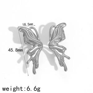 Y2K liquid metal style butterfly wing stud earrings in silver titanium steel