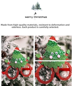 Detail of festive Christmas tree glasses with red sequins and green glitter accents