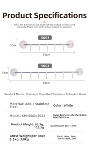 Detailed size specifications for white stainless steel hook rail with 5 adjustable hooks