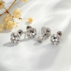 Square Halo Ear Cartilage Stud Blank Setting Titanium Steel Screw Back DIY Piercing Accessory