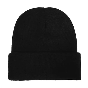 Classic black ribbed knit beanie with cuffed design for winter warmth and style
