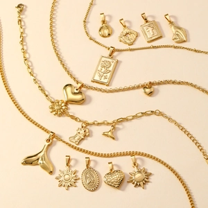 Collana Con Pendente Vintage Acciaio Inossidabile Placcato Oro Cuore Sole Croce Fiore Gioiello Retro Donna