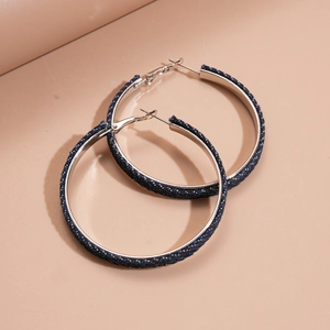 Fashionable denim fabric wrap hoop earrings with geometric round silver needle design