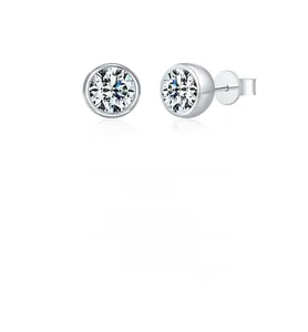 Close-up of S925 sterling silver hallmark on 2ct moissanite bubble stud earring