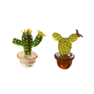Creative glass cactus decor set of 2, handmade miniature plants for desktop decoration