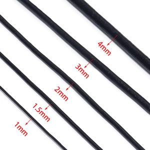 Comparison of black cowhide leather cords in 1mm to 4mm diameter thickness for DIY crafts