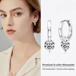 Minimalist 925 Sterling Silver Moissanite Hoop Earrings For Women D Color Waterdrop Shaped Electroplated Fine Jewelry Gift