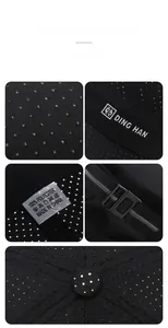 Detail of breathable mesh fabric, adjustable buckle, and logo on black sports baseball cap