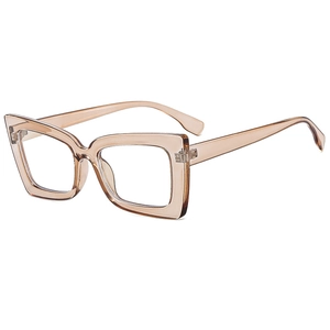 Fashionable square champagne transparent sunglasses with oversized cat-eye frames for women