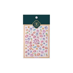 Cute Japanese style transparent nail art stickers featuring cartoon animals and fruits