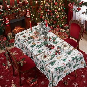 Polyester Christmas Tablecloth Printed Snowflake Christmas Tree Rectangular Dinner Table Cloth Holiday Party Home Decoration