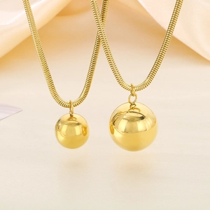 18K gold plated stainless steel snake chain necklace set with hollow ball pendants