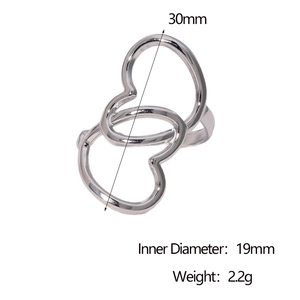 Tableau détaillé des tailles de la bague double cœur en acier avec poids et dimensions
