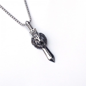 Collana Hiphop in Acciaio Inossidabile con Ciondolo in Lega Animale Leone Spada Teschio Croce per Uomo Gioielli Punk Retro