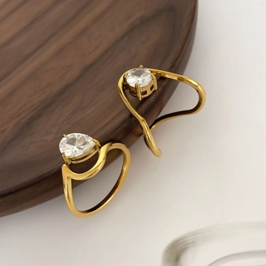 Minimalist 18K gold plated titanium steel geometric rings with sparkling zircon stones