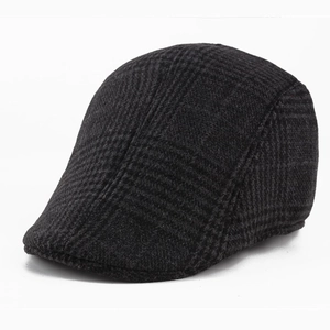 Retro grey plaid newsboy cap in warm brushed wool fabric for men and women