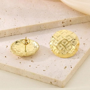 Golden semicircular stainless steel stud earrings with premium hammered texture detail