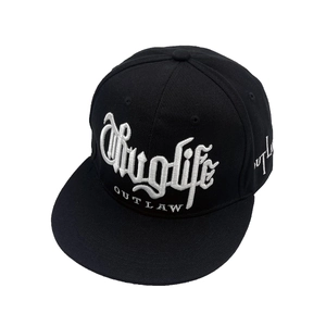 Casquette hip-hop noire Thug Life avec visière plate et broderie blanche pour hommes