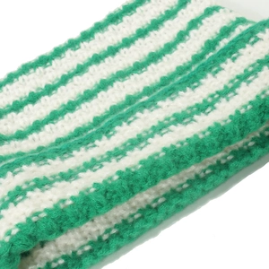 Green and white striped knit beanie featuring cute cat ears and warm ear protection