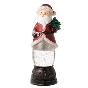 Christmas Santa Claus snow globe lantern with floating silver glitter and vintage base