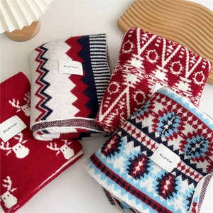 Winter knitted scarves with festive Nordic patterns and deer motifs for men and women