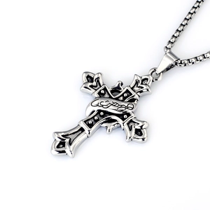 Collier croix hip hop punk pour hommes en acier inoxydable avec pendentif et chaîne