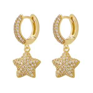 Elegant gold star earrings featuring micro-pave multicolored cubic zirconia crystals