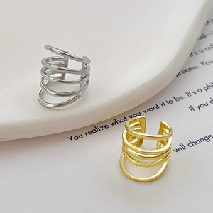 Minimalist multi-layer spiral ear cuffs in gold and silver finish for non-pierced ears