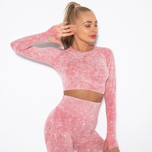 Women's Seamless Acid Wash Yoga Top Long Sleeve Quick Dry Slim Fit Gym Shirt With Thumb Holes Distressed Athletic Top