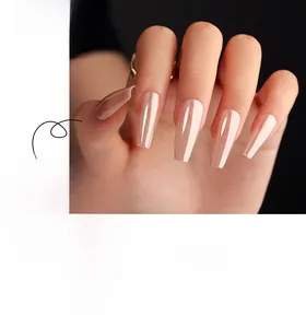 Detail of DIY031 medium ballerina fake nails with aurora pink mirror finish coating