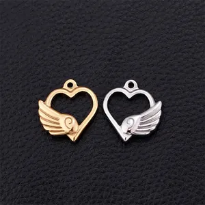 Heart Wing Pendants Stainless Steel Hollow Gold Plated DIY Jewelry Finding Charms For Necklace Making