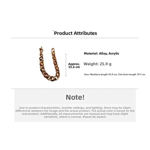 Detail view of acrylic link necklace with amber leopard print texture and alloy chain