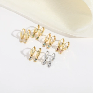 Luxury mini hoop earring set with multi-colored zirconia stones and gold finish